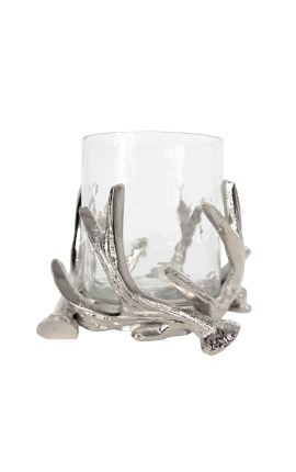 Silver aluminiumslampeholder med deer antler dekor 17 cm