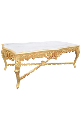 Veľmi veľký jedálenský stôl z dreveného barokového zlata a bieleho mramoru