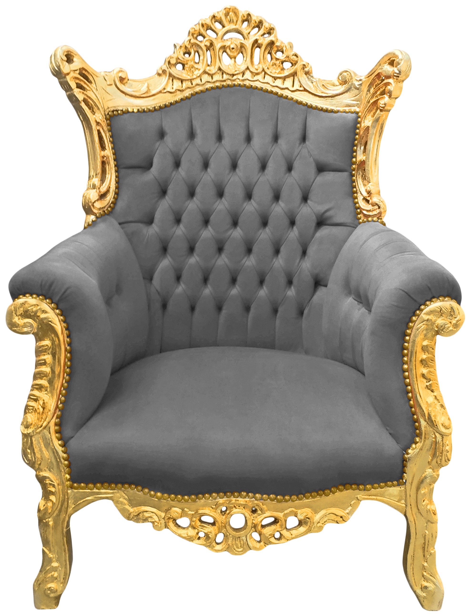 stoomboot Ophef gewoontjes Grand Rococo Barok fauteuil grijs fluweel en verguld hout