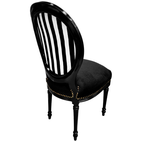 Chair Louis XVI style black and white stripes with black sit