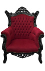 Grand fauteuil Baroque rococo velours bordeaux et bois noir