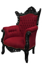 Grand fauteuil Baroque rococo velours bordeaux et bois noir