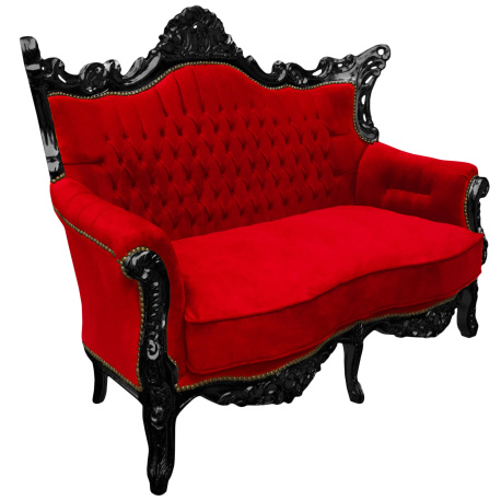 Baroque rococo 2 seater sofa red velvet and black wood