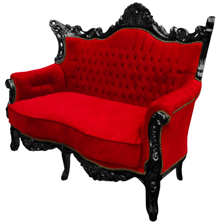 Baroque rococo 2 seater sofa red velvet and black wood