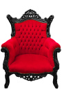 Grand Rococo Barok fauteuil rood fluweel en glanzend zwart