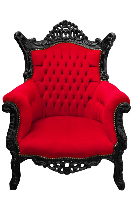 licht Stimulans naald Grand Rococo Barok fauteuil rood fluweel en glanzend zwart