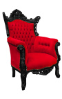 Grand Rococo Barok fauteuil rood fluweel en glanzend zwart