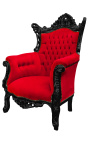 Grand Rococo Barok fauteuil rood fluweel en glanzend zwart