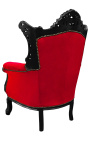 Grand Rococo Barok fauteuil rood fluweel en glanzend zwart