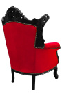 Grand Rococo Barok fauteuil rood fluweel en glanzend zwart