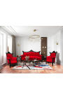 Grand Rococo Barok fauteuil rood fluweel en glanzend zwart