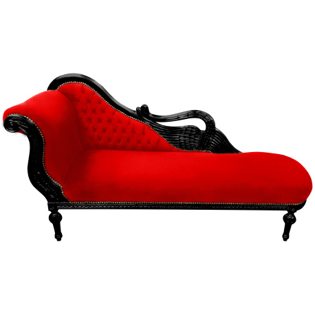 Grand chaise longue with swan fabric red velvet and gold wood