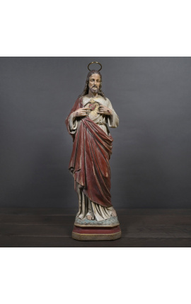 Stor statue "Kapelens hellige hjerte" i polychrome plaster