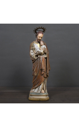 Grote Statue "Joseph met het kind van de kapel" in polychrome plaster