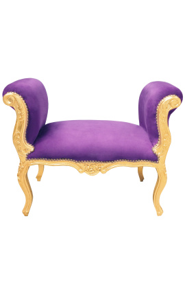 Baroková lavička Louis XV štýl fialovej tkaniny a starobylého zlatého dreva