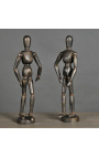 Conjunto de 2 manequins de desenho articulado em madeira enegrecida