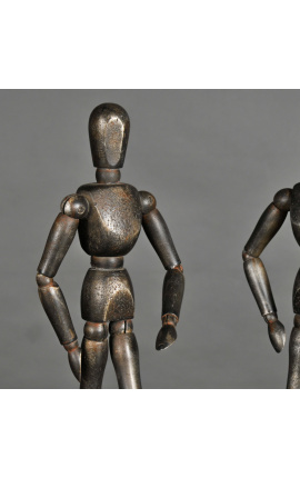 Conjunto de 2 manequins de desenho articulado em madeira enegrecida