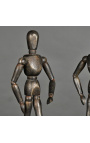 Conjunto de 2 manequins de desenho articulado em madeira enegrecida