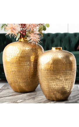 Conjunto de 2 vasos de alumínio martelado dourado