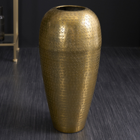 Vaso cilindrico grande martellato in alluminio dorato Misha 50 cm