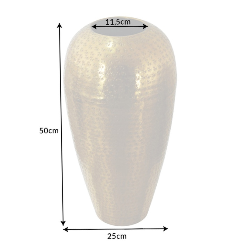 Large hammered cylindrical vase in golden aluminum Misha 50 cm