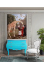 Commode baroque de style Louis XV turquoise et plateau blanc avec 2 tiroirs