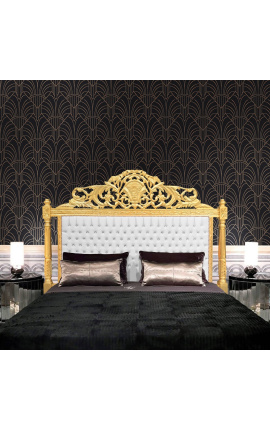 Baroková posteľná hlavička s bielou koženou obálkou s kameňmi a zlatým drevom