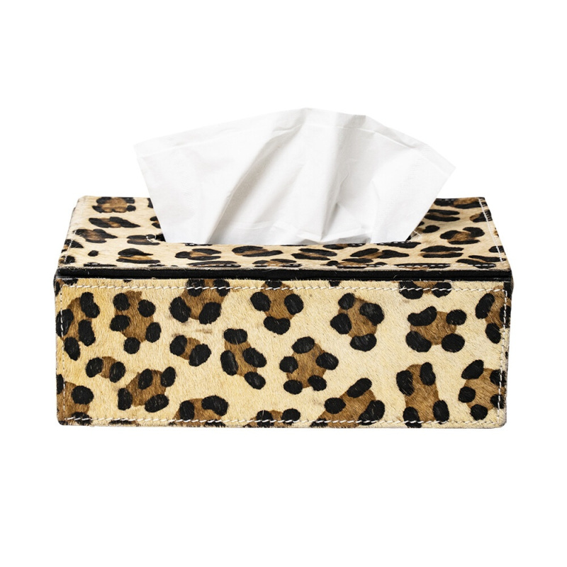 Nachfüllbare Taschentuchbox aus Rindsleder mit Leopardenmuster