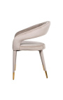 Chaise de repas "Siara" design en velours beige avec pieds dorés