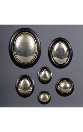 Sæt af 6 konvexe ovale og runde spejle kaldet "heksespegel"