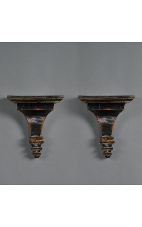 Coppia sconce vittoriane quadrate in legno nero patinato