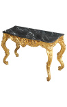 Console Baroque Louis XV Rocaille gilt wood and black marble