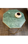 Table d'appoint "Diamo" octogonale plateau marbre vert et métal couleur laiton