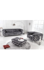 Fauteuil "Rhea" design Art Deco Chesterfield en velours gris