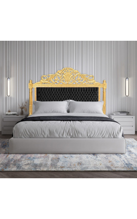 Baroková posteľová hlavička z čiernej sametovej tkaniny a zlatého dreva