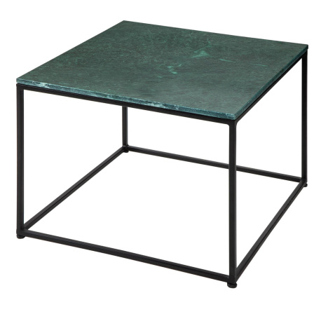 Tavolino quadrato Keigo metallo nero e piano in marmo verde