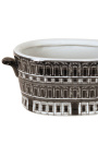 Vaso/fioriera ovale misura M "Palace" in porcellana smaltata bianco e nero