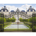 Gate for castle, baroque wrought iron gates with two doors and two columns