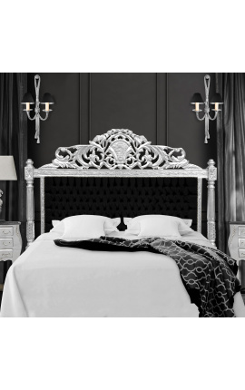 Baroková posteľná hlavička z čiernej sametovej tkaniny a strieborného dreva