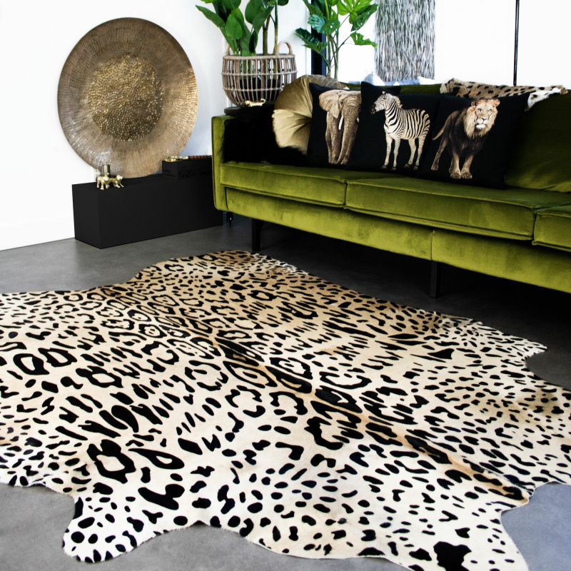 Haarvaten Patch Bewijs Vloerkleed van echt rundleer met jaguar print
