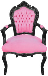 Fauteuil de style baroque rococo velours rose et bois noir