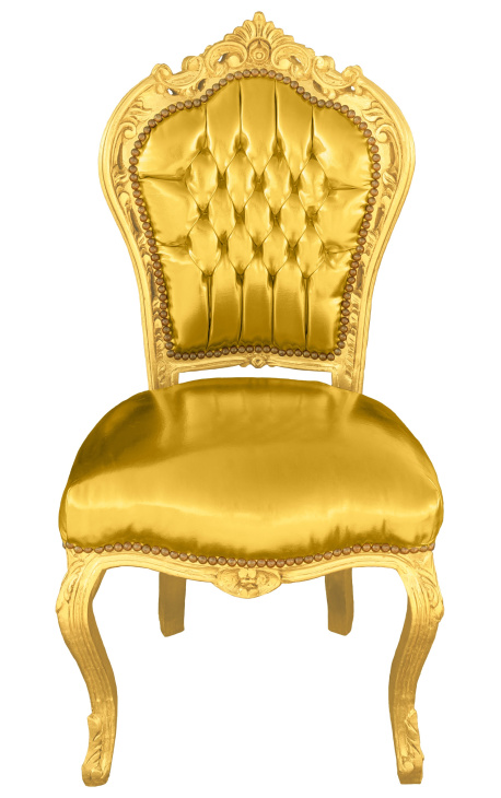 Baroková stolička v rococo štýle zlatá koženka a zlaté drevo