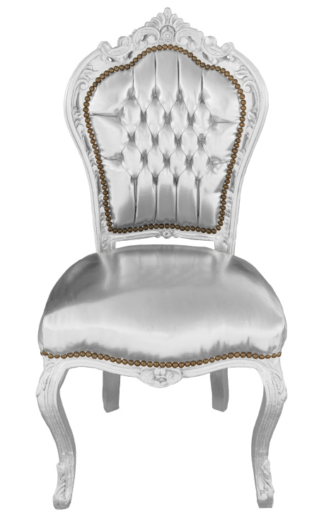 professioneel kust ze Baroque Rococo style chair silver leatherette and silver wood
