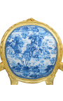 [Limited Edition] Louis XVI Barock Stil Sessel mit toile de Jouy Stoff blau und vergoldet Holz