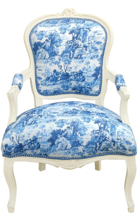 [Limited Edition] Krčma Louis XV style toile de Jouy modrá a béžová patinované drevo