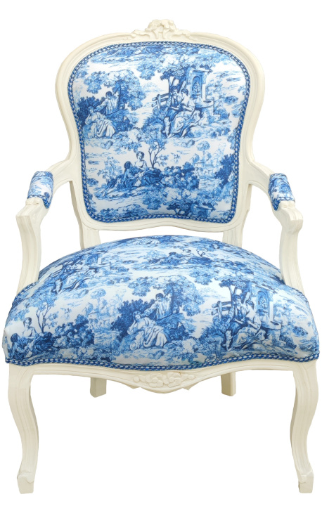 [Limited Edition] Krčma v štýle Louis XV. toile de Jouy modrá a béžová drevené patínované