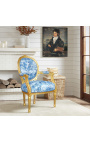 [Limited Edition] Louis XVI Barock Stil Sessel mit toile de Jouy Stoff blau und vergoldet Holz