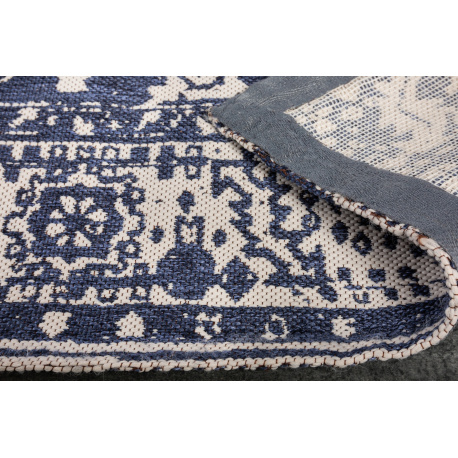 Grande tappeto antico blu navy e avorio con motivi orientali 230 x 160