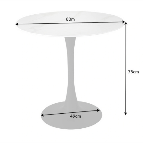 Table ronde Bistrot avec pied noir et plateau en verre imitation