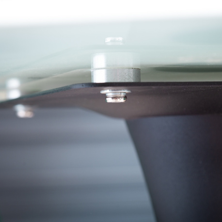 Table ronde Bistrot avec pied noir et plateau en verre imitation